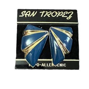 Vintage 1980s San Tropez Earrings Navy Costume Jewelry NWT